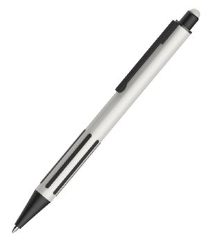 IMPRESS TOUCH, ручка шариковая со стилусом, белый/черный, алюминий, пластик, прорезиненный грип