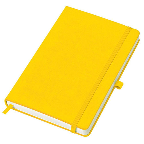 Бизнес-блокнот Justy, 130*210 мм, желтый, твердая обложка,  резинка 7 мм, блок-линейка, тиснение, 