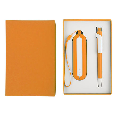 Набор SEASHELL-1:универсальное зарядное устройство(2000 mAh) и ручка в подарочной коробке,оранжевый