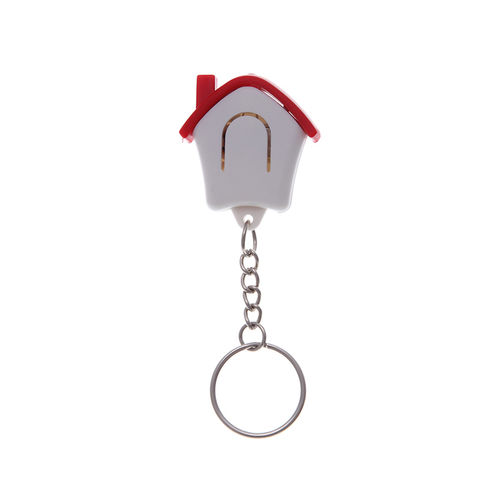 Брелок-фонарик Дом; белый с красным, 3,5х3,5х1см, пластик
