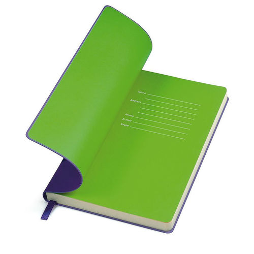 Бизнес-блокнот Funky фиолетовый с зеленым форзацем, мягкая обложка,  линейка