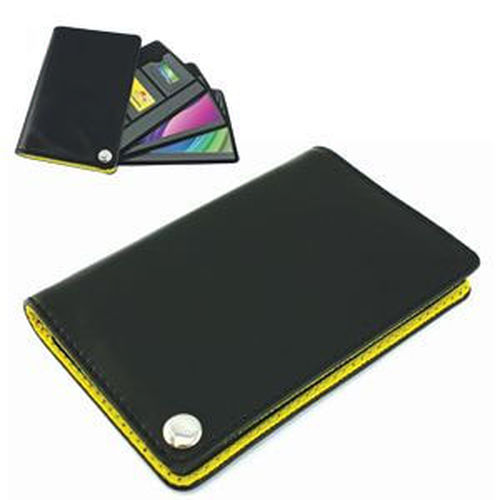 Футляр для пластик. карт,визиток,карт памяти и SIM-карт, черный с желтым, 7х10,3х1,2 см;иск.кожа