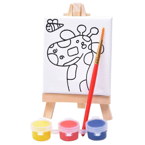 Набор для раскраски Жираф:холст,мольберт,кисть, краски 3шт, 7,5х12,5х2 см, дерево, холст
