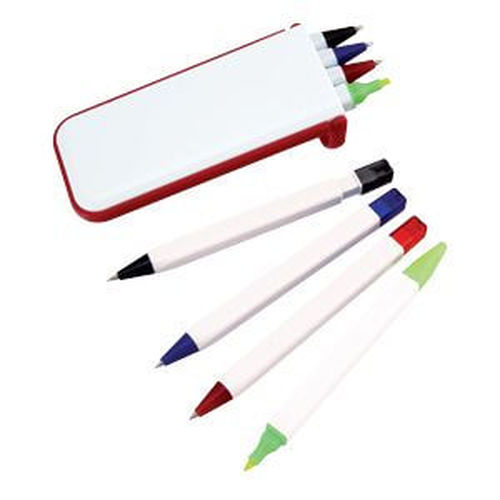 Набор Help: две цветных шариковых ручки,карандаш и маркер; красный; 13х1,2х5,2 см.; пластик