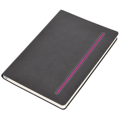Бизнес-блокнот А5  Elegance, серый  с розовой вставкой, мягкая обложка,  в клетку