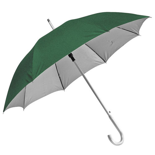 Зонт-трость с пластиковой ручкой под алюминий Silver, полуавтомат; зеленый с серебром; D=103 cм;