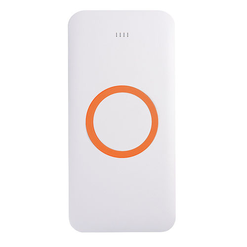 Универсальное зарядное устройство с функцией беспроводной зарядки SATURN,белый с оранжевым,15х7,3х1,