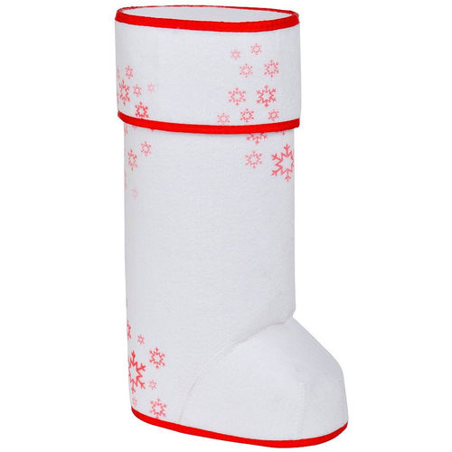 Упаковка подарочная ВАЛЕНОК с крышкой, белый/красный, 35х20 см, войлок, термотрансфер, шеврон