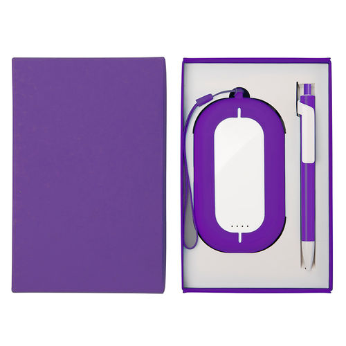 Набор SEASHELL-2:универсальное зарядное устройство(6000 mAh) и ручка в подарочной коробке,фиолетовый