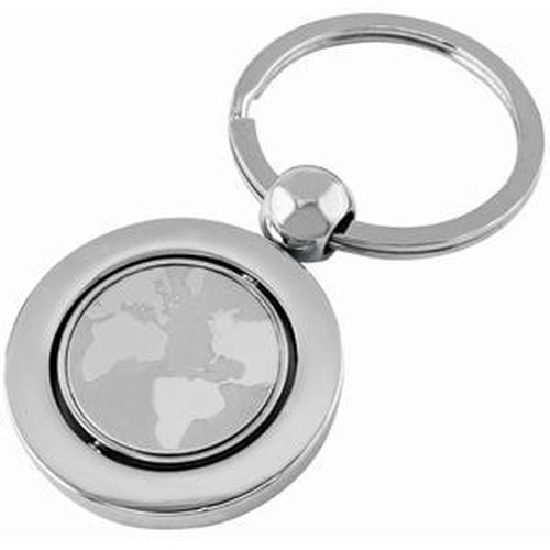 Брелок Земной шар; серебристый; 7х3,4х0,4 см; металл; лазерная гравировка
