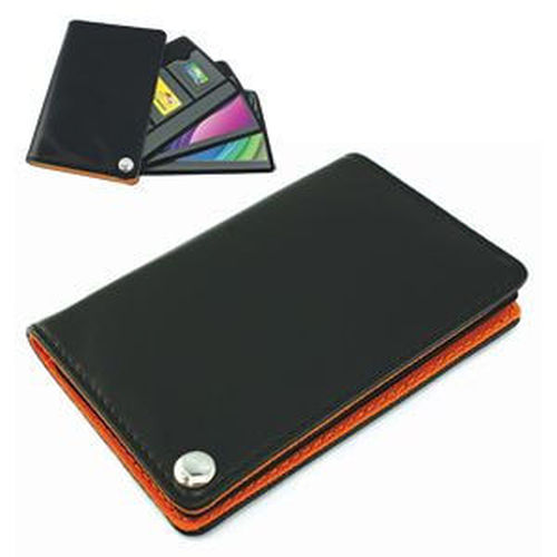 Футляр для пластик. карт,визиток,карт памяти и SIM-карт, черный с оранжевым, 7х10,3х1,2 см;иск.кожа