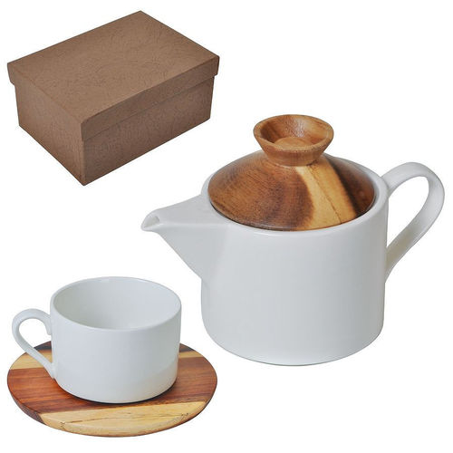 Набор Andrew:чайная пара и чайник в подарочной упаковке,28,5х18,5х11см,200 мл и 600 мл,фарфор,дере