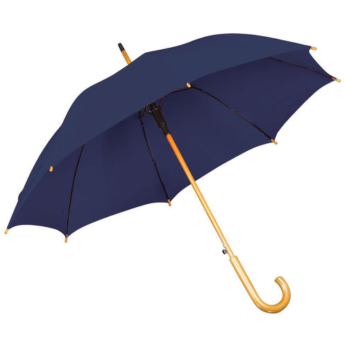 Зонт-трость с деревянной ручкой, полуавтомат; синий; D=103 см, L=90см; нейлон; шелкография