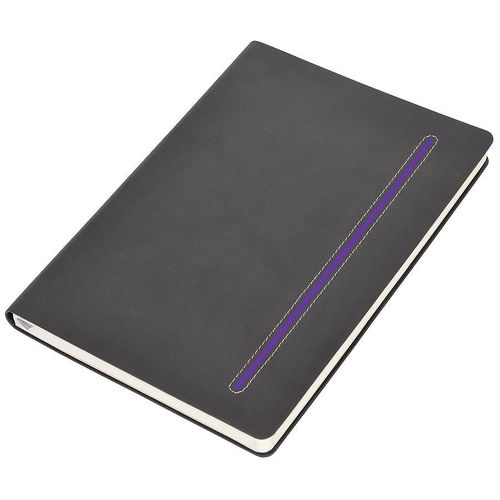 Бизнес-блокнот А5  Elegance,  серый  с фиолетовой вставкой, мягкая обложка,  в клетку