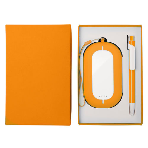 Набор SEASHELL-2:универсальное зарядное устройство(6000 mAh) и ручка в подарочной коробке,оранжевый