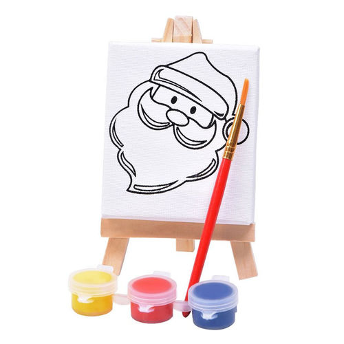 Набор для раскраски Дед Мороз:холст,мольберт,кисть, краски 3шт, 7,5х12,5х2 см, дерево, холст