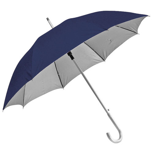 Зонт-трость с пластиковой ручкой под алюминий Silver, полуавтомат; темно-синий с серебром; D=103