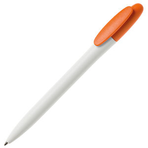 Ручка шариковая BAY, белый корпус/оранжевый клип, непрозрачный пластик