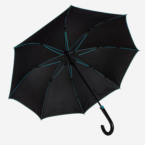 Зонт-трость Back to black, полуавтомат, нейлон, черный с голубым
