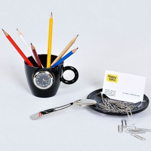 Набор офисный Чайное трио: часы, подставка для визиток и мобильного телефона и нож для вскрыт