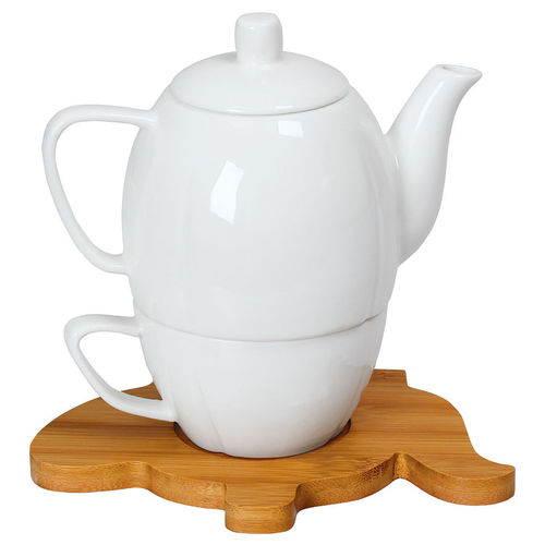 Набор Мария: чайник и чайная пара в подарочной упаковке,360мл и 180мл, фарфор,бамбук