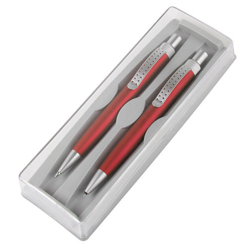 SUMO SET, набор в футляре: ручка шариковая и карандаш механический, красный/серебристый, металл/плас