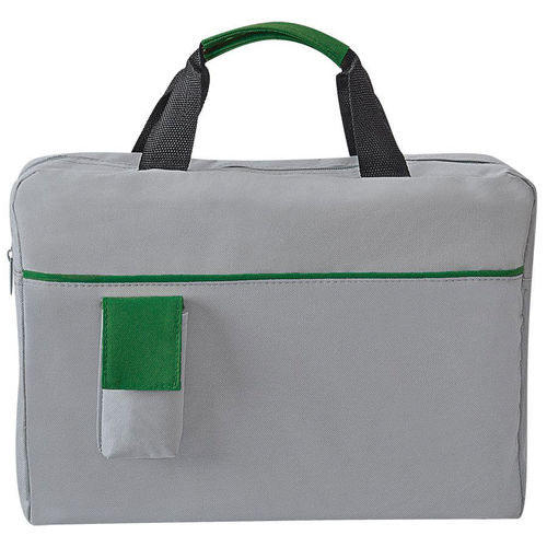 Конференц-сумка Sense; серый с зеленым; 37х27x8 см; полиэстер; шелкография