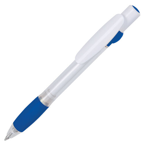 ALLEGRA SWING, ручка шариковая, синий/белый, прозрачный корпус, белый барабанчик, пластик