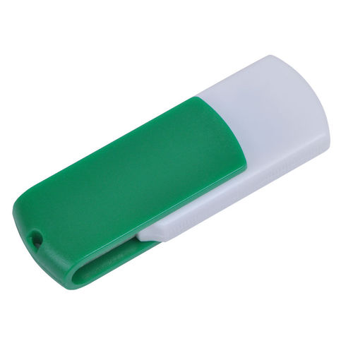 USB flash-карта Easy (8Гб),белая с зеленым, 5,7х1,9х1см,пластик
