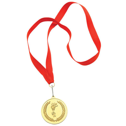 Медаль наградная на ленте Золото; 48 см., D=5см.; текстиль, латунь; лазерная гравировка, шелкограф
