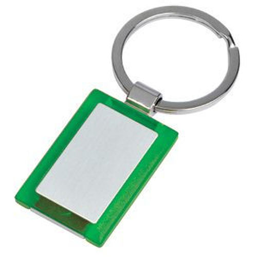 Брелок Прямоугольник зеленый; 2,7х4х0,5 см; металл, пластик; лазерная гравировка